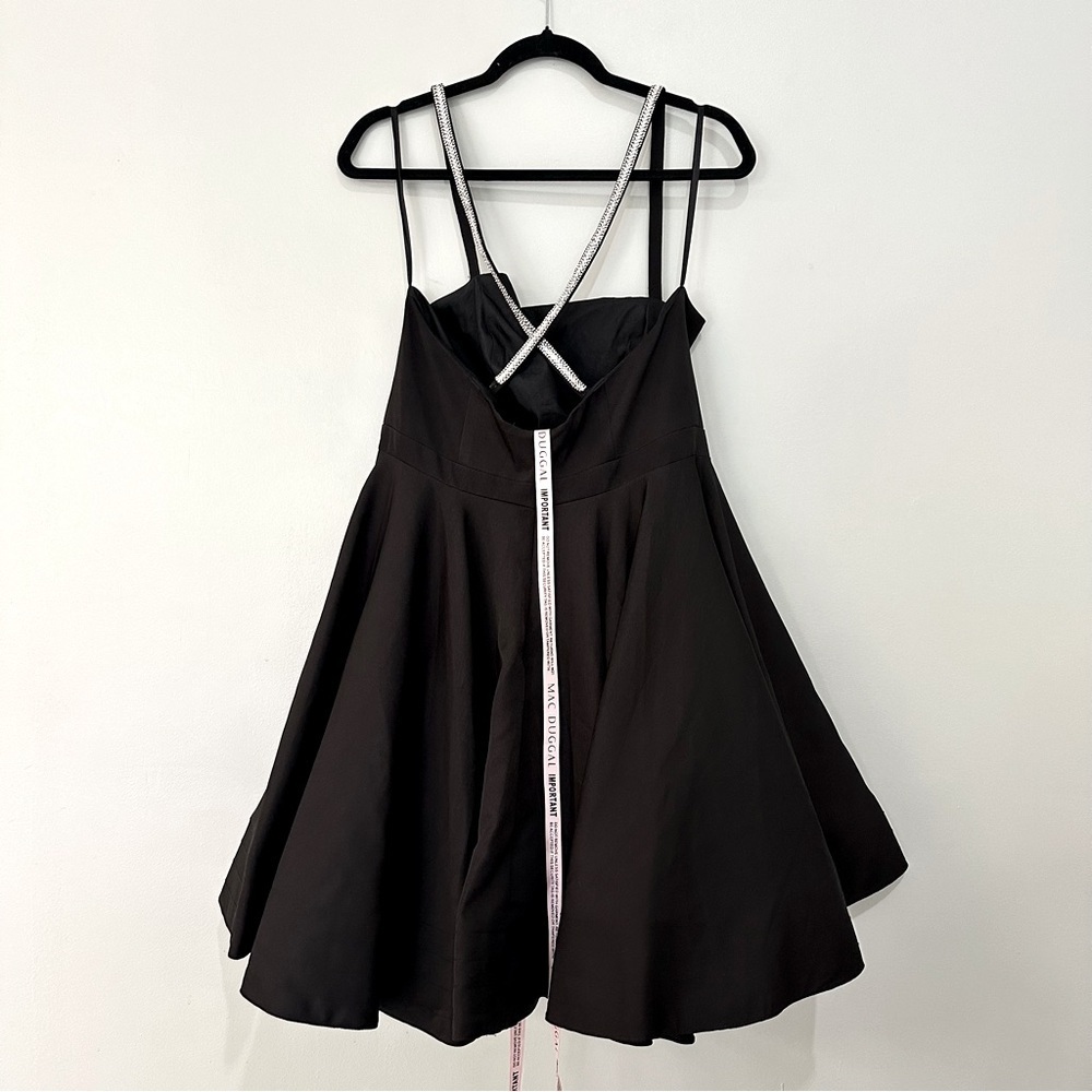 NWOT MAC DUGGAL Black 49106 Square Neck A Line Mini Dress Rhinestone Strap Sz 10 - Picture 7 of 16
